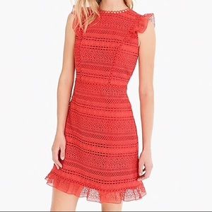 NWT J. Crew coral ruffle dress mixed lace size 0
